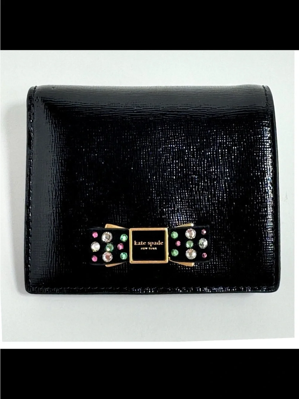 NWOT Kate Spade Morgan Bedazzled Bow Saffiano Leather Wallet Small Bifold